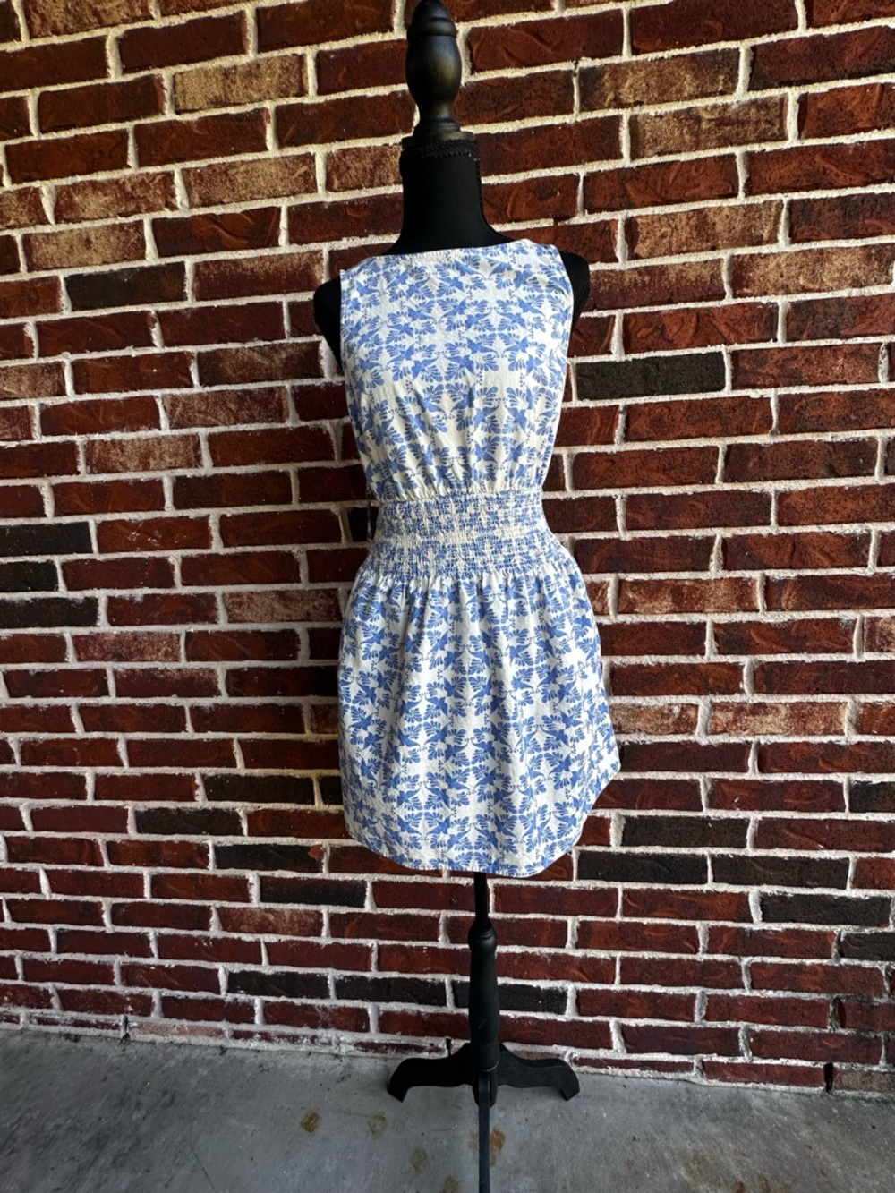 Universal Thread Blue and White Floral Smocked-Waist Mini Dress